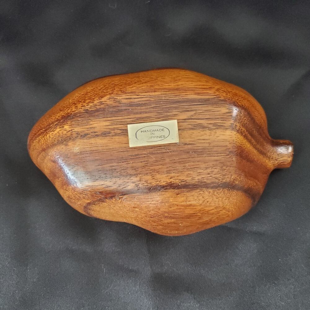 Vintage Monkey Pod Pear-Shaped Wood Bowl Capiz Shell Inlay Handcrafted Gorgeous - Picture 3 of 9